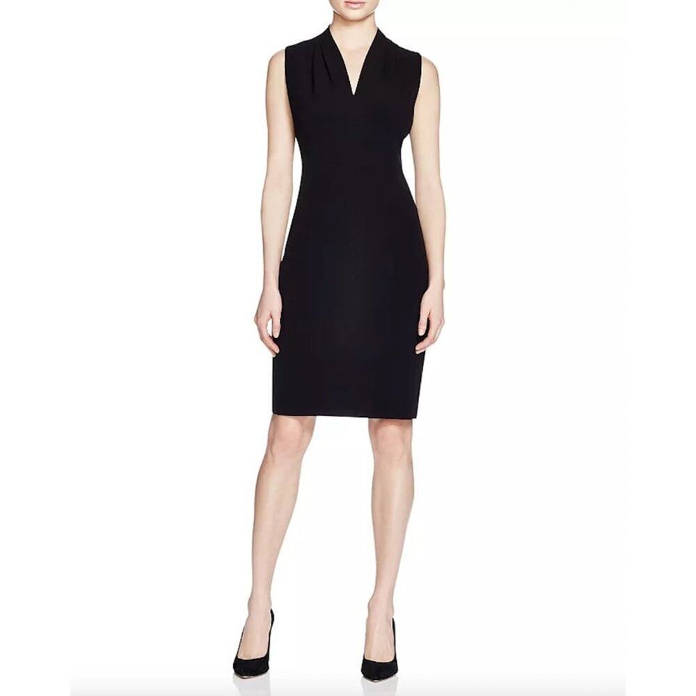 NWT T Tahari Pleated Sleeveless V Neck Sheath Dress  US 4